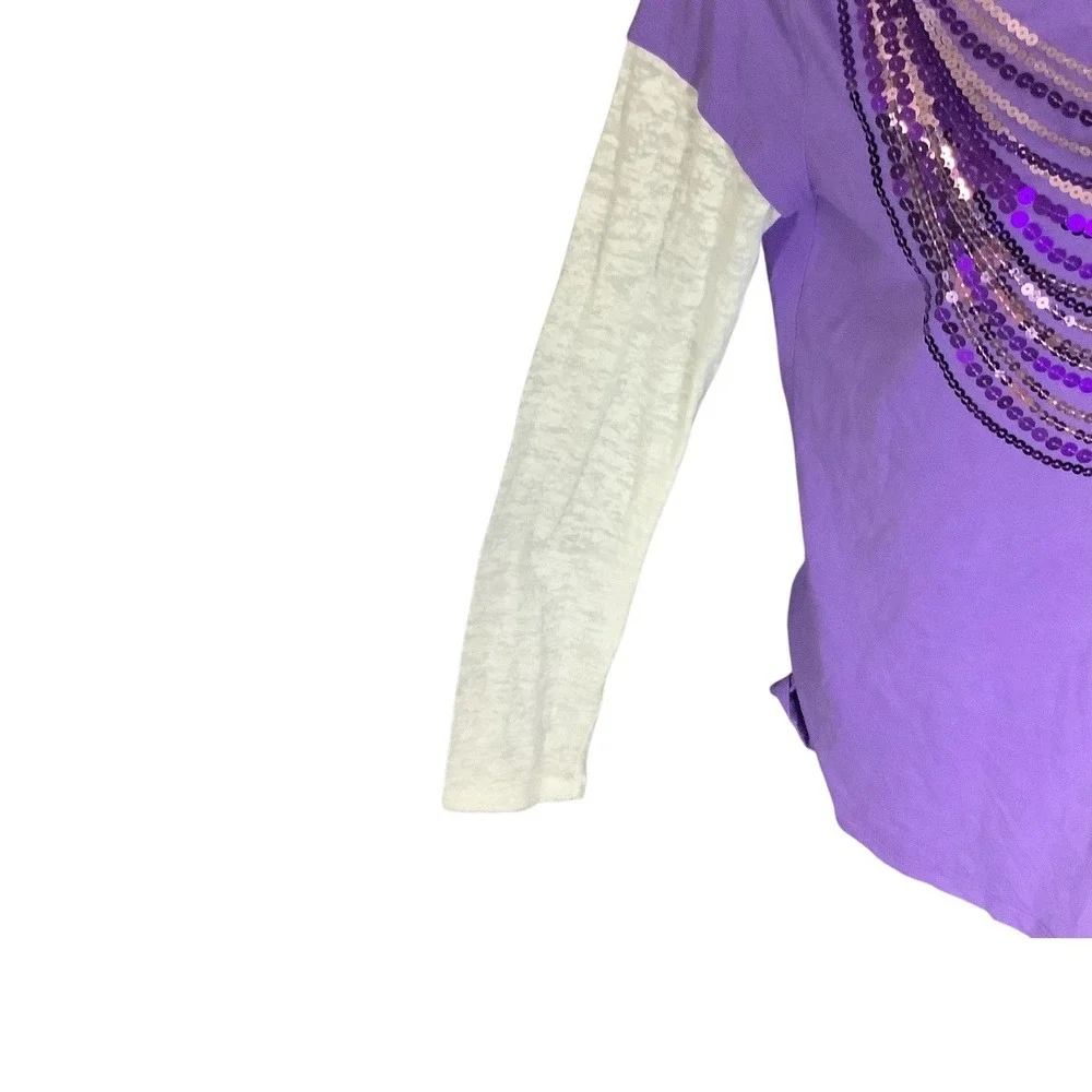 Justice Girls Long Sleeve Purple‎ Shirt Size 18 Sequined Front White Sleeves